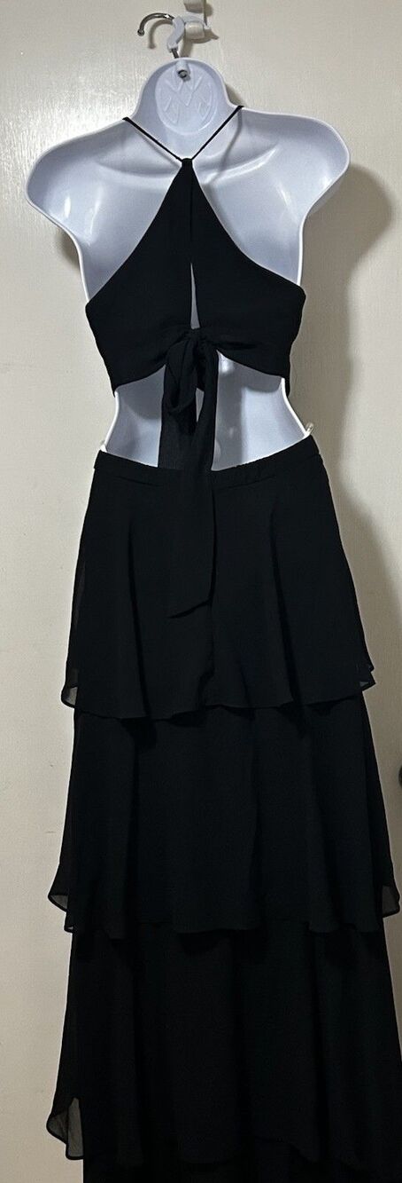 Tier and Now Black Tie-Back Tiered Maxi Dress size S Lulus - Picture 6 of 10
